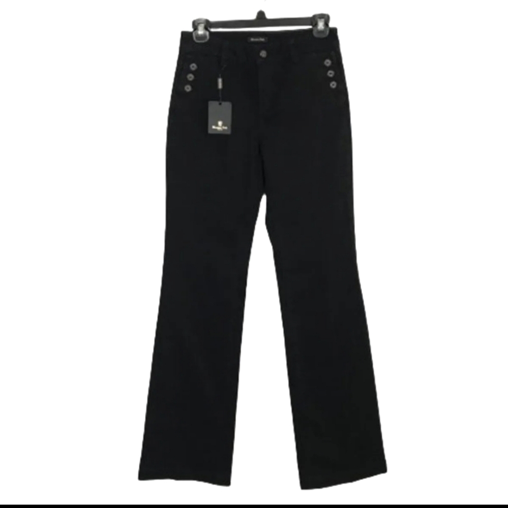 Black wide leg denim trousers